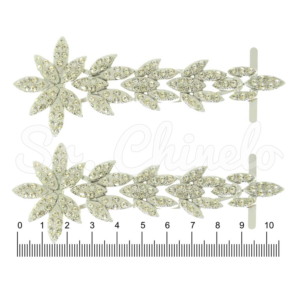 Cabedal Folhagem, Garra, Prata/Cristal