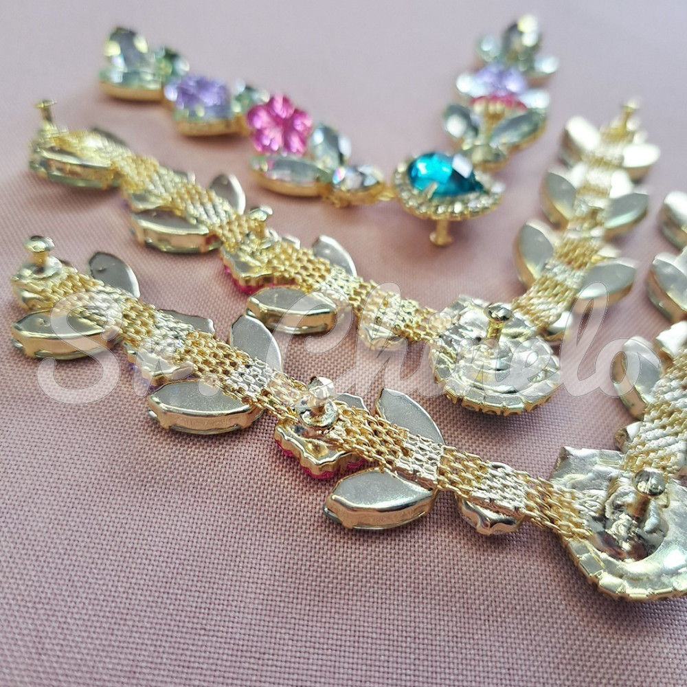 Cabedal Jasmim, Banhado, Rebite, Rosa Pink/Lilás/Cristal