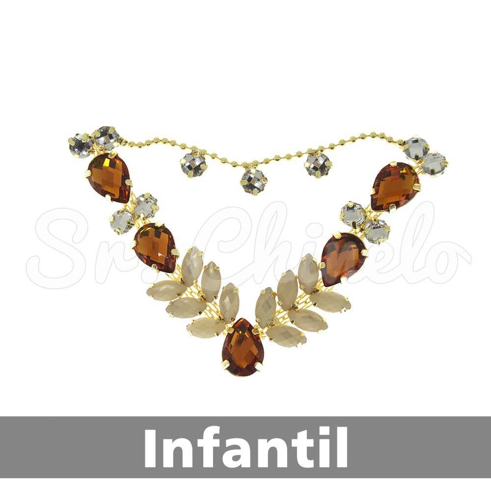 Cabedal Infantil Sirena, Banhado, Rebite, Marrom/Rose Gold Jeteado