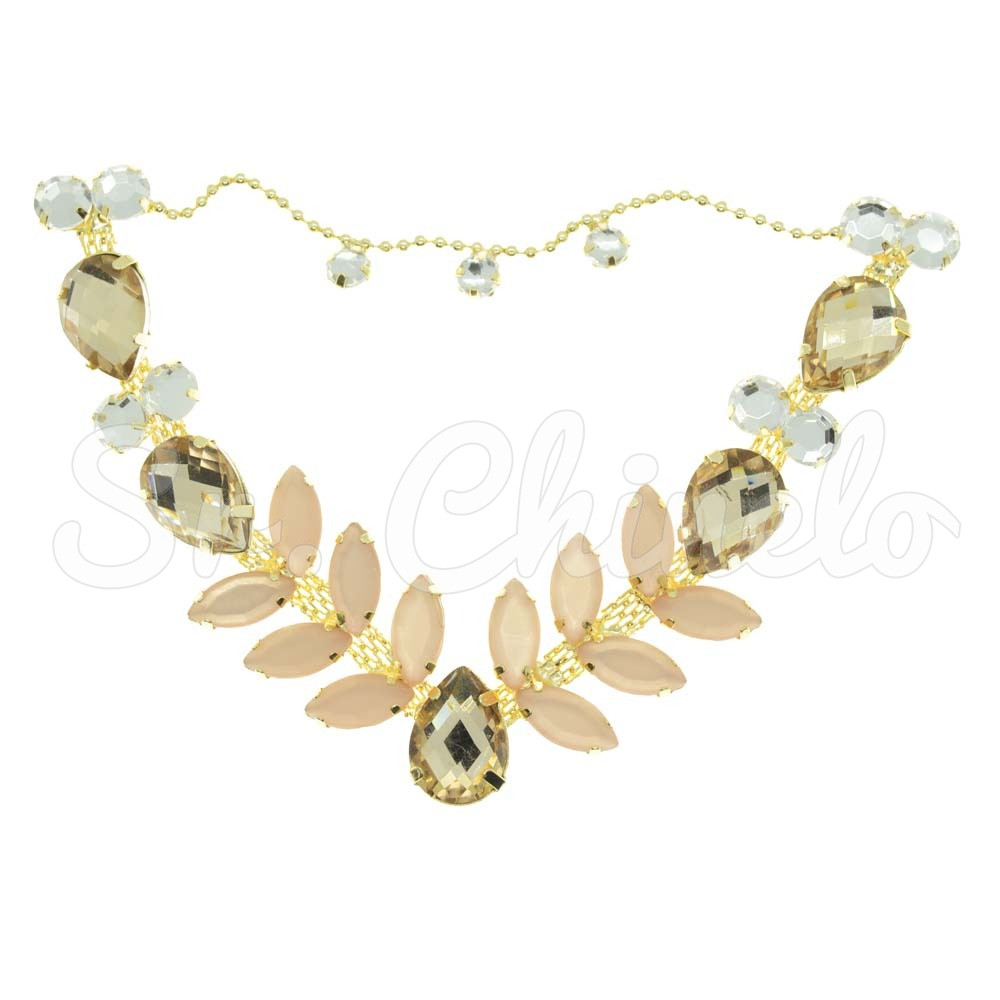 Cabedal Sirena, Banhado, Rebite, Correntinha, Rose Gold/Rose Gold Jateado