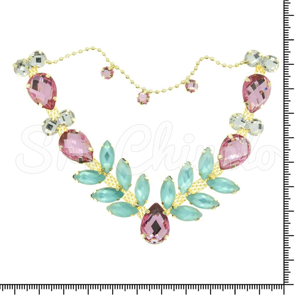 Cabedal Sirena, Banhado, Rebite, Correntinha, Rosa/Azul Tiffany