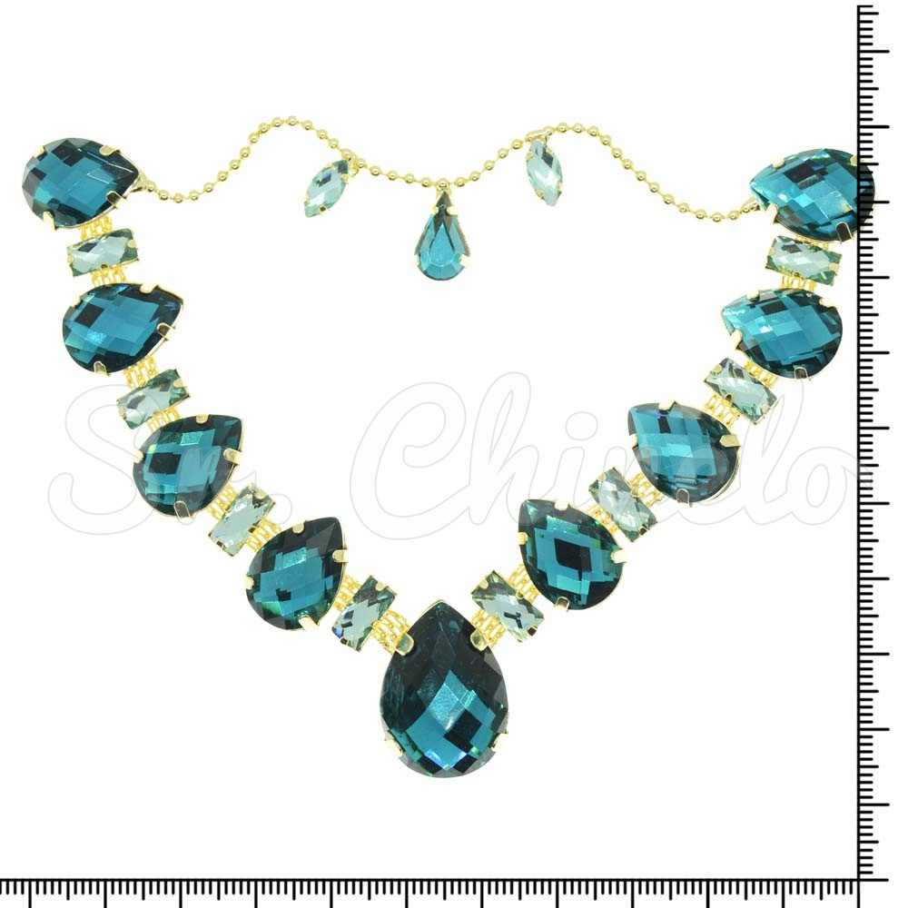 Cabedal Beatriz, Banhado, Rebite, Correntinha, Turquesa/Tiffany