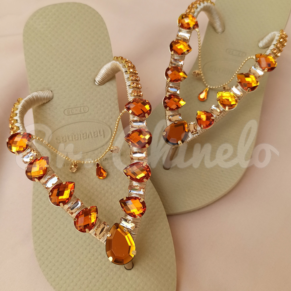 Cabedal Beatriz, Banhado, Rebite, Correntinha, Marrom/Rose Gold