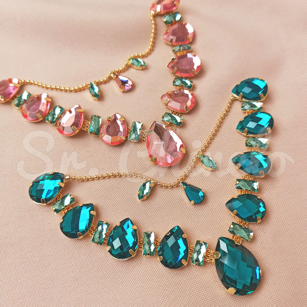 Cabedal Beatriz, Banhado, Rebite, Correntinha, Turquesa/Tiffany