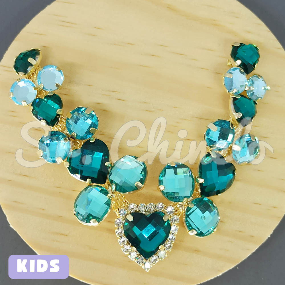 Cabedal Infantil Laura, Banhado, Rebite, Turquesa/Tiffany