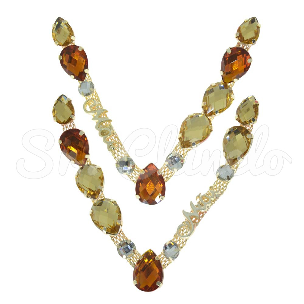 Cabedal Mãe, Gotas, Banhado, Rebite, Dourado/Marrom