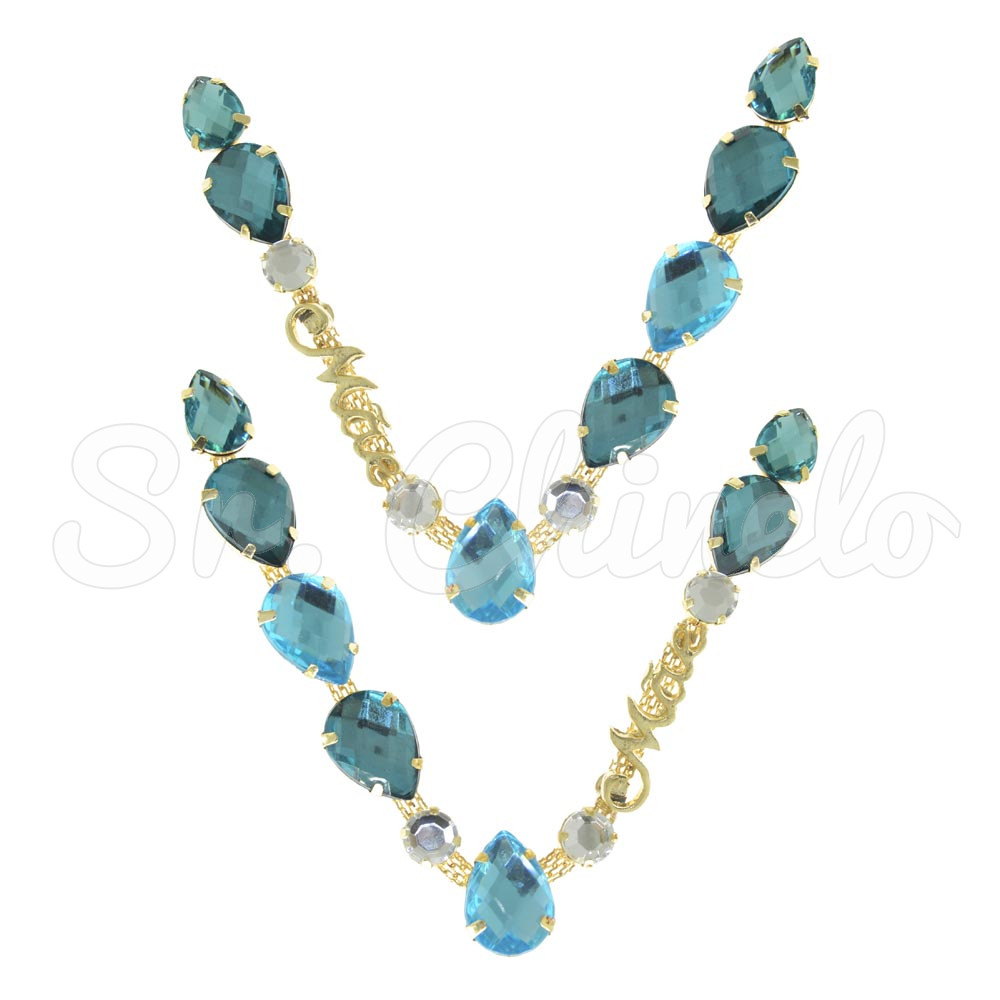 Cabedal Mãe, Gotas, Banhado, Rebite, Tiffany/Turquesa