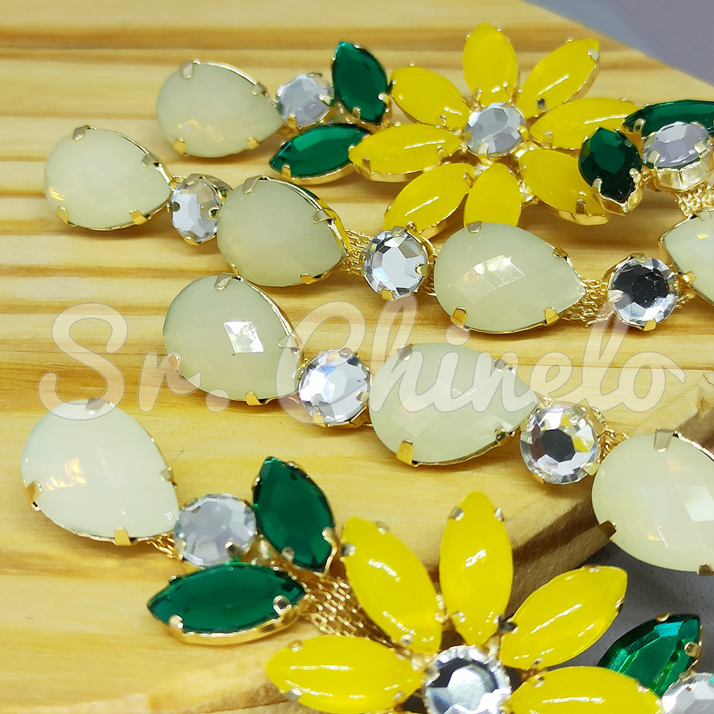 Cabedal Daisy, Banhado, Rebite, Branco Opal/Amarelo Fosco