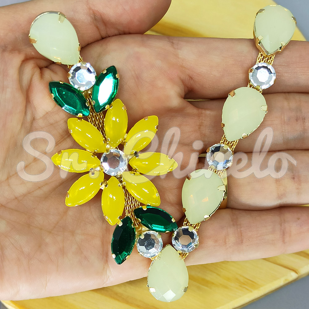 Cabedal Daisy, Banhado, Rebite, Branco Opal/Amarelo Fosco