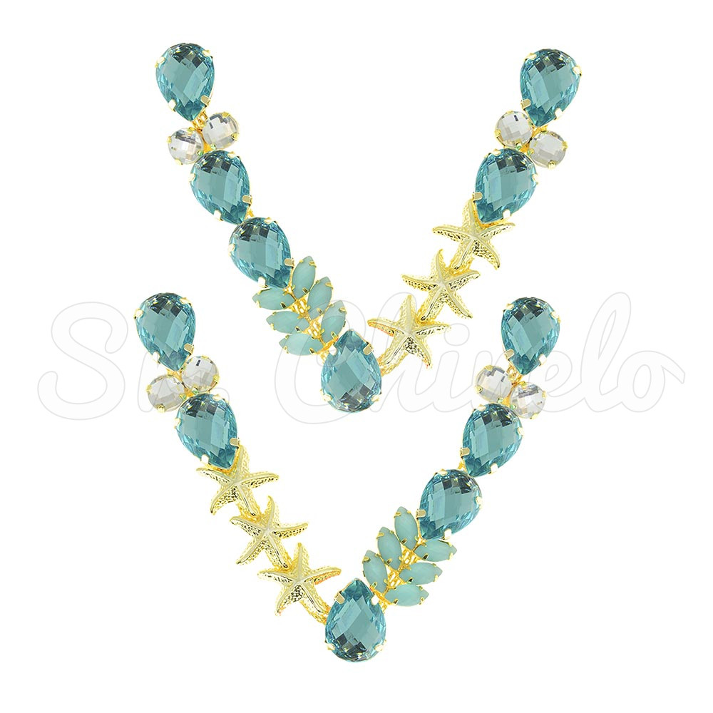 Cabedal Estela, Banhado, Rebite, Azul Tiffany