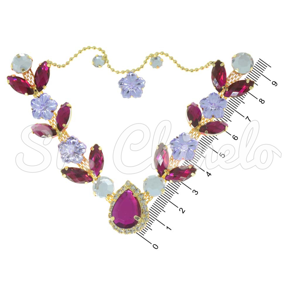 Cabedal Jasmim, Banhado, Rebite, Rosa Pink/Lilás/Cristal