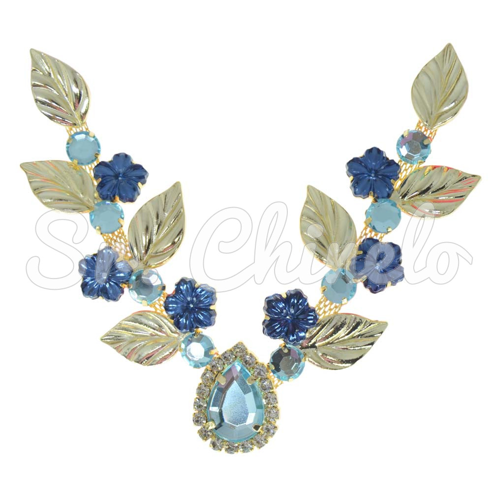 Cabedal Teresa, Banhado, Rebite, Azul Claro/Marinho