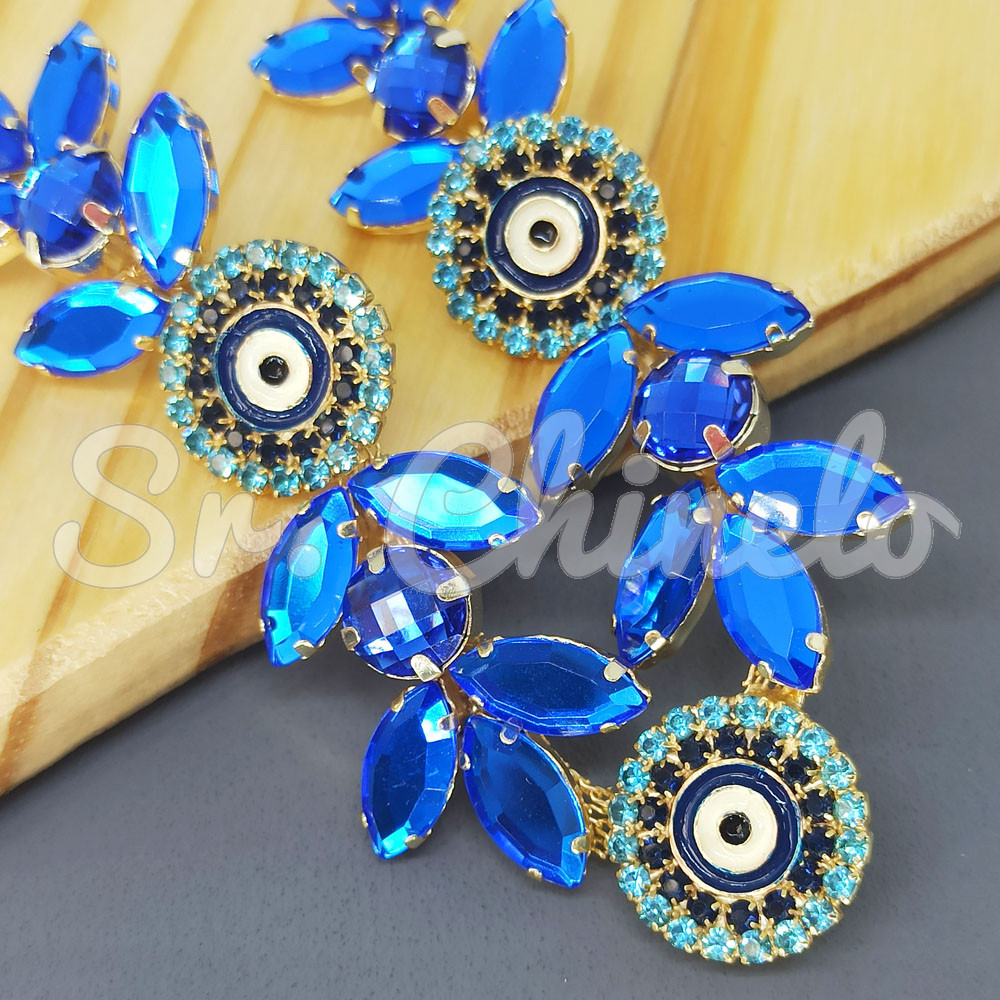 Cabedal Selene, Olho Grego, Banhado, Rebite, Azul Royal