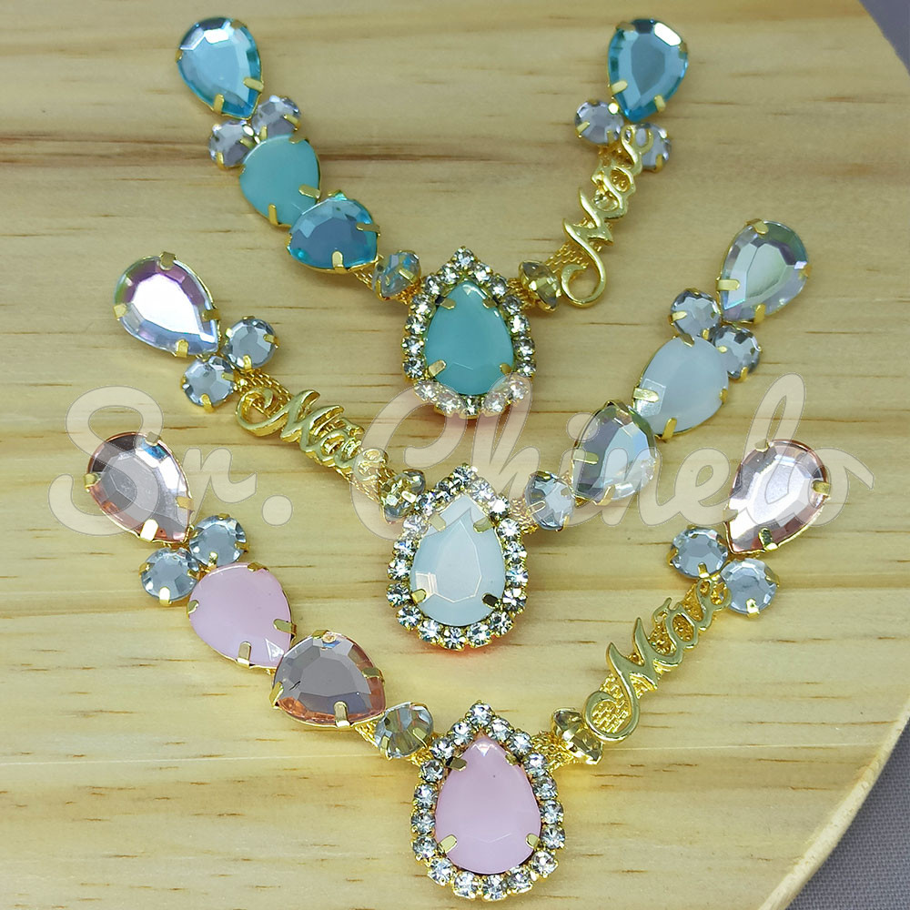 Cabedal Mãe, Gotas com Strass, Banhado, Rebite