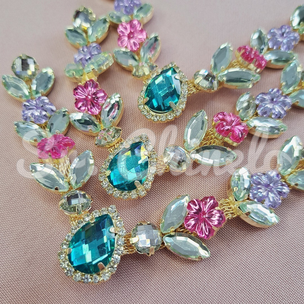 Cabedal Jasmim, Banhado, Rebite, Rosa Pink/Lilás/Cristal