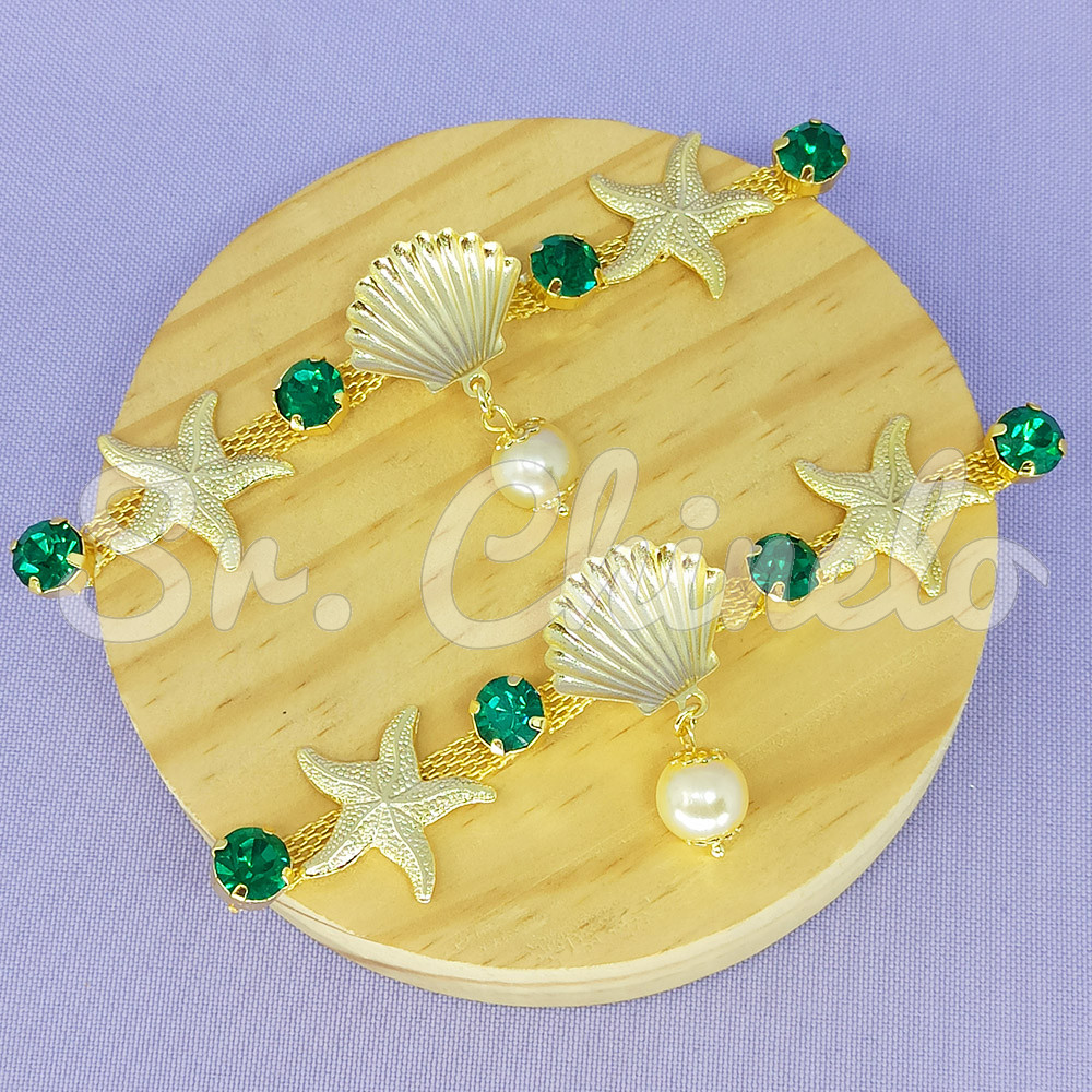 Cabedal Fundo do Mar, Banhado, Rebite, Conchas e Estrela, Verde