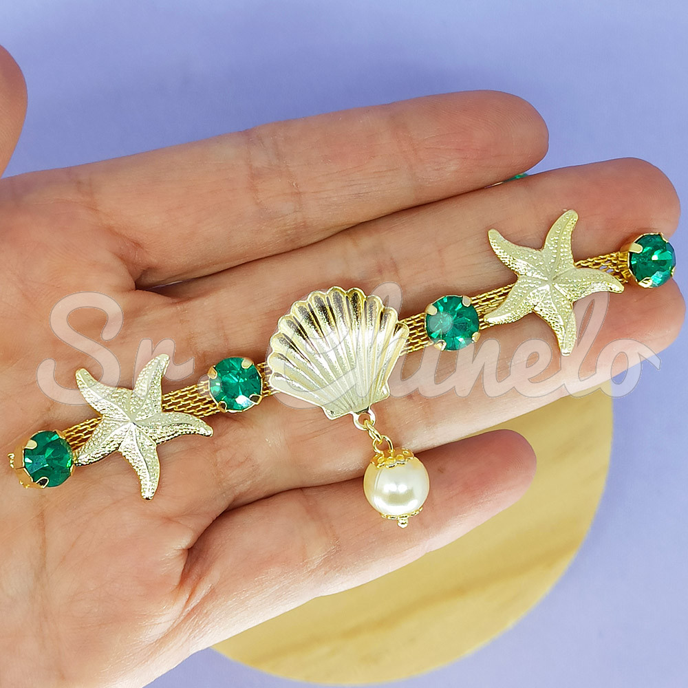 Cabedal Fundo do Mar, Banhado, Rebite, Conchas e Estrela, Verde