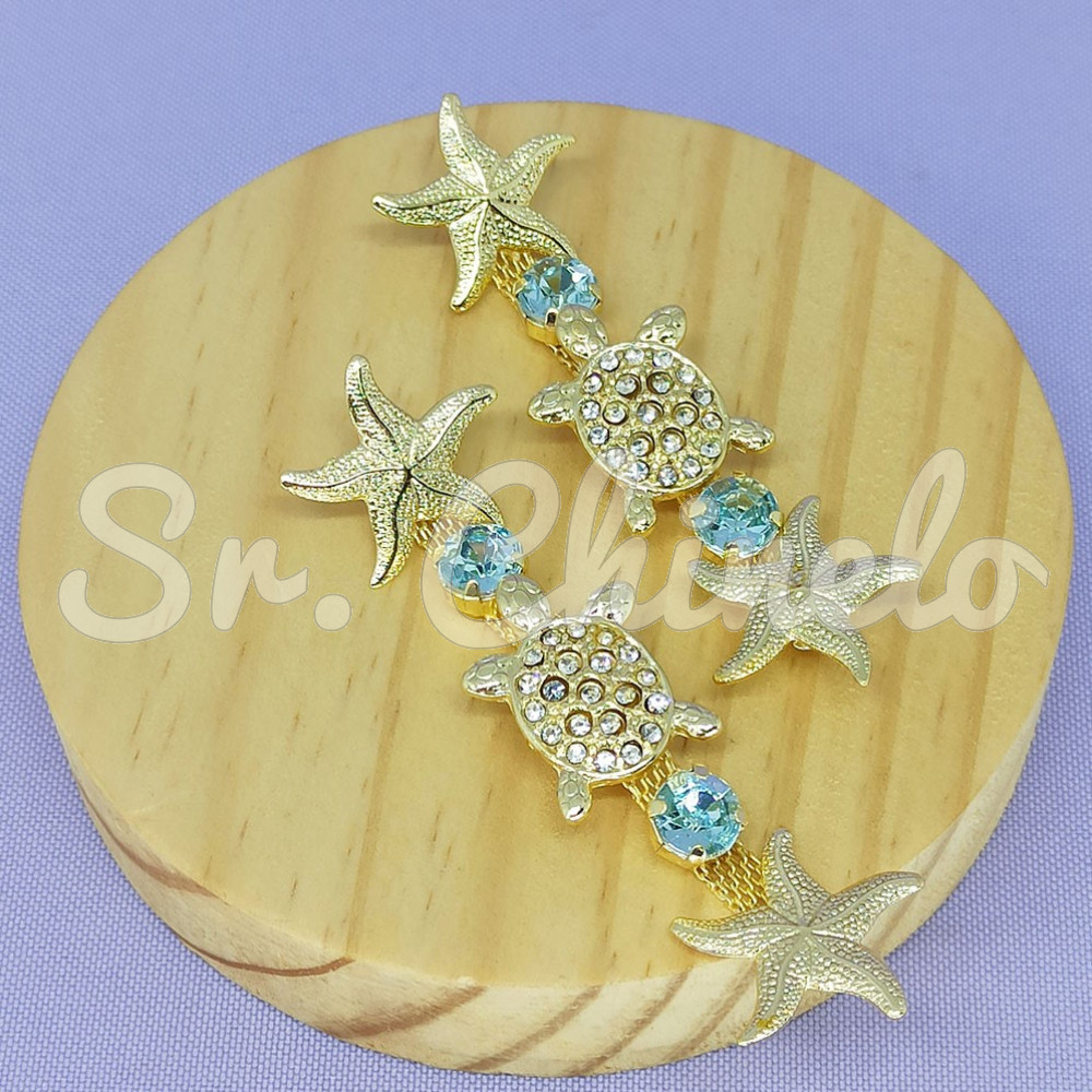 Cabedal Tartaruga e Estrela do Mar, Banhado, Rebite, Azul Aqua