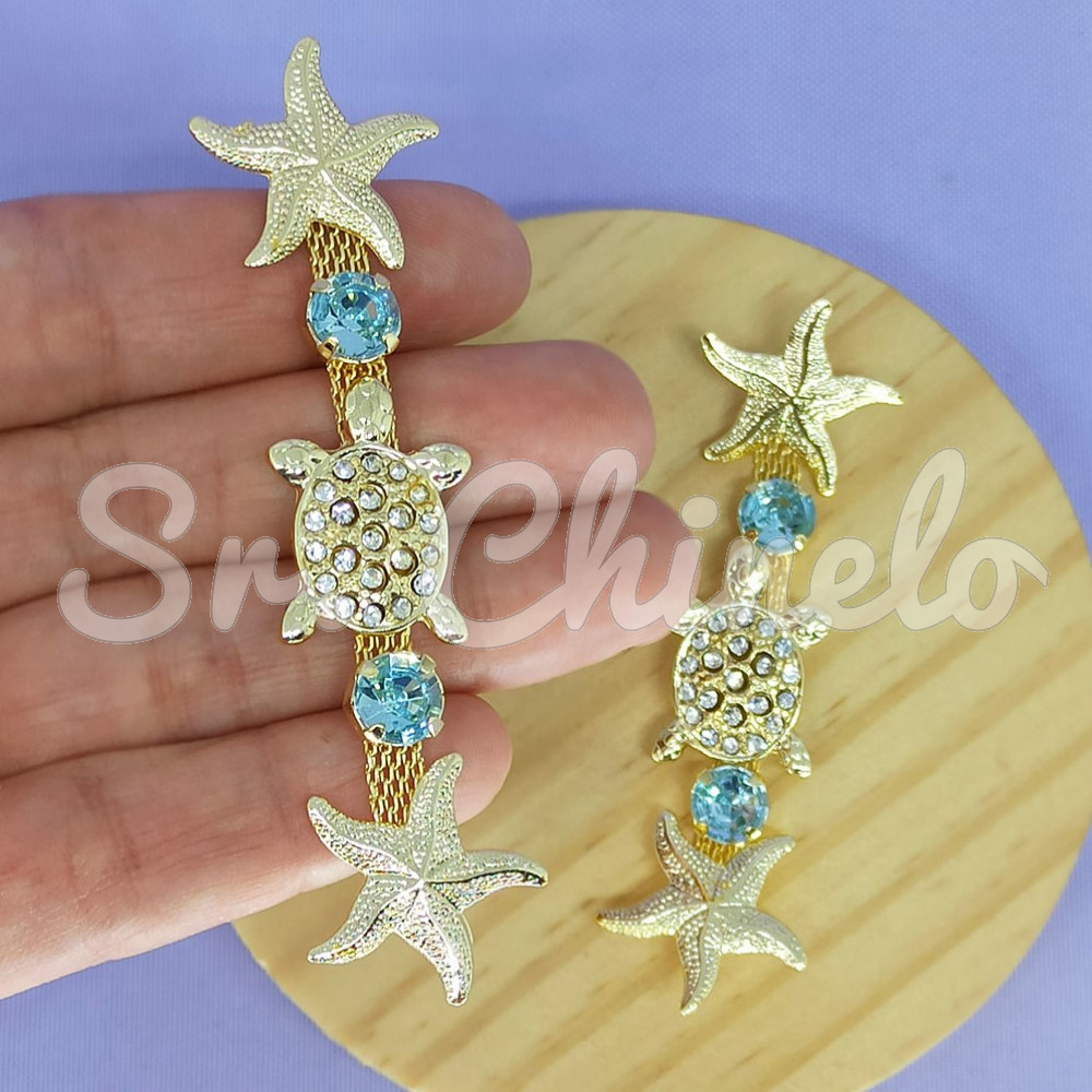 Cabedal Tartaruga e Estrela do Mar, Banhado, Rebite, Azul Aqua