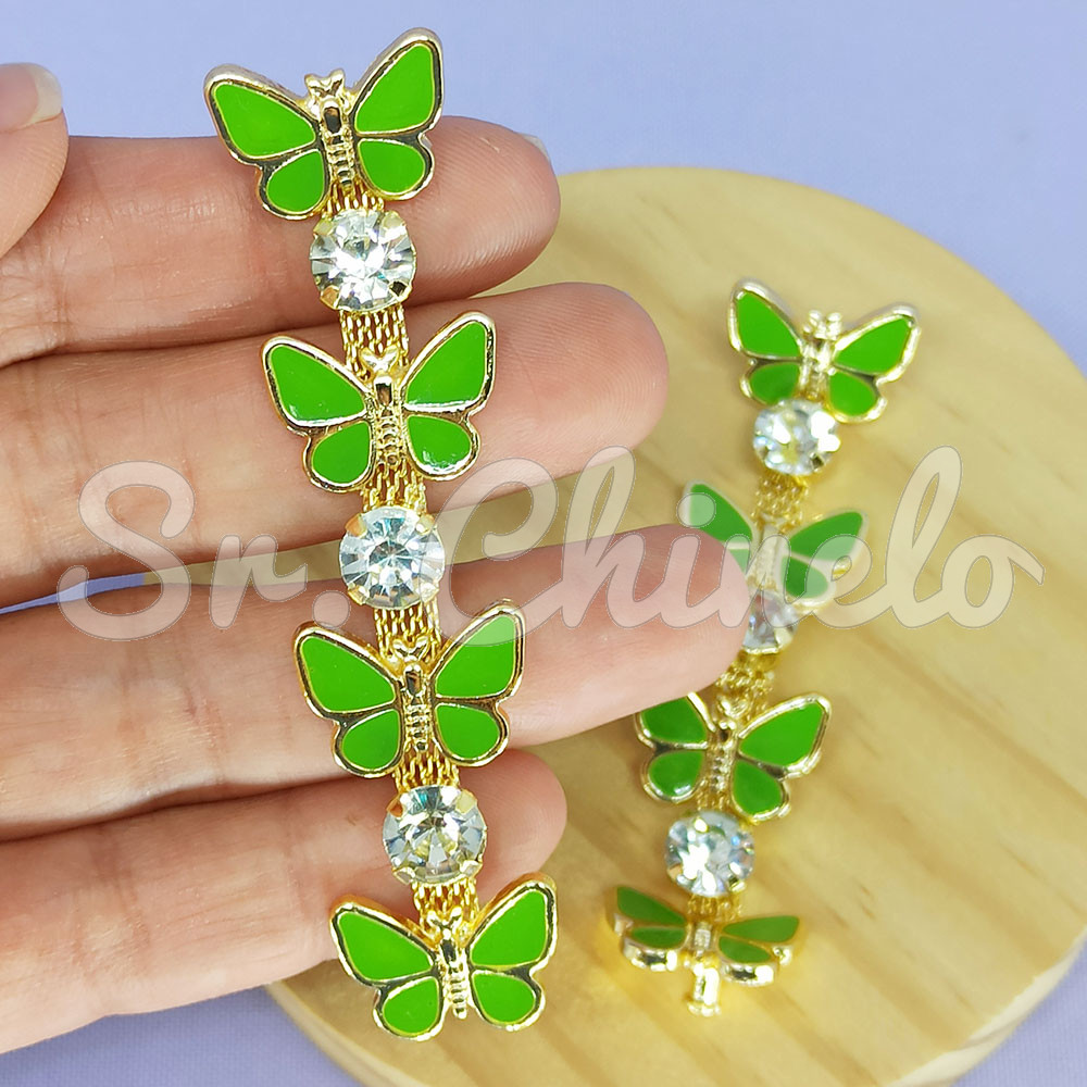 Cabedal Alícia, Banhado, Rebite, Borboletas, Verde