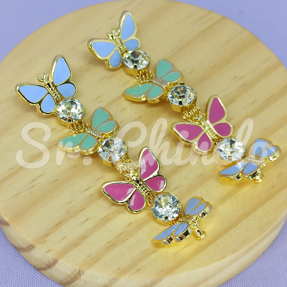 Cabedal Alícia, Banhado, Rebite, Borboletas, Colorido Pastel