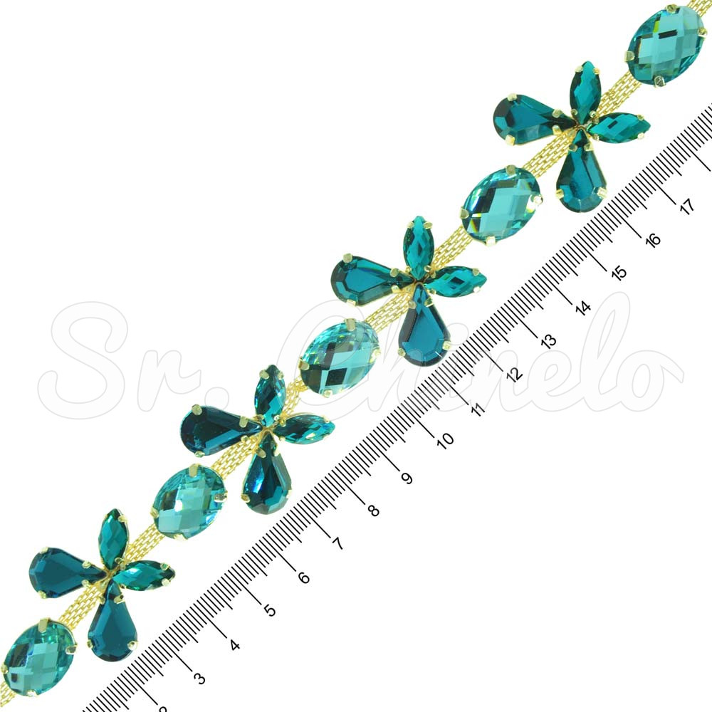 Cabedal em Metro, Banhado, Borboletas, Turquesa/Azul Tiffany