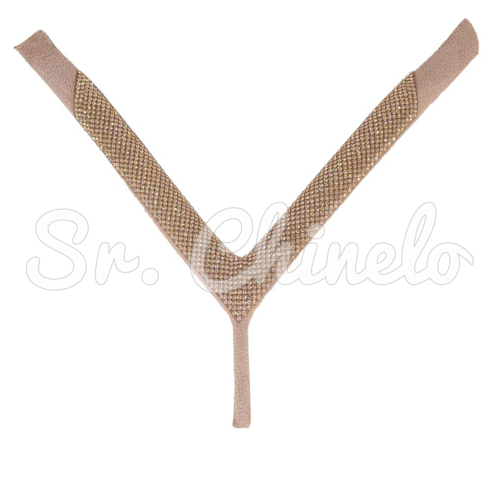 Cabedal Paulina, Tecido com Strass, Formato em V, Pronto para Aplicação em Solas, Rosê/Rose Gold