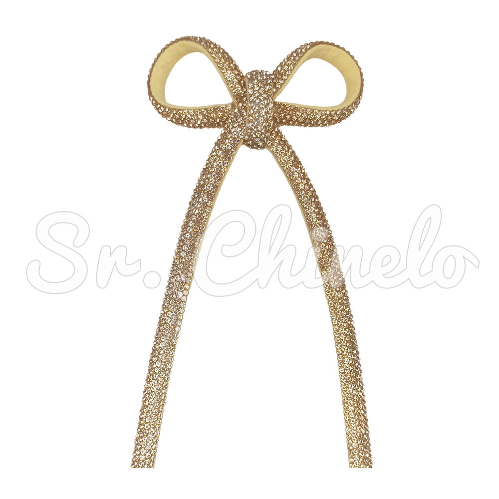 Cabedal Laço Meia Cana 08mm, Tecido, Amarelo/Dourado