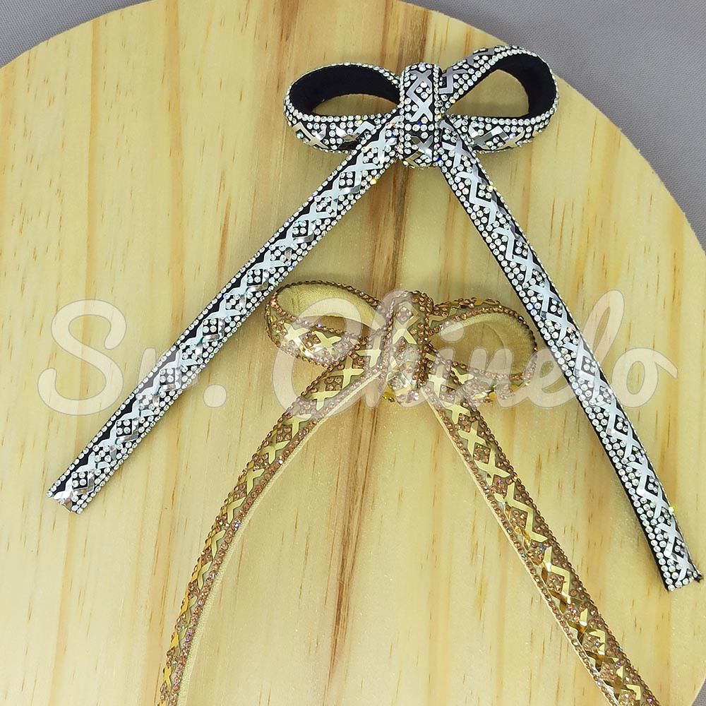 Cabedal 74003 Laço Meia Cana 10mm, Tecido, Preto/Cristal