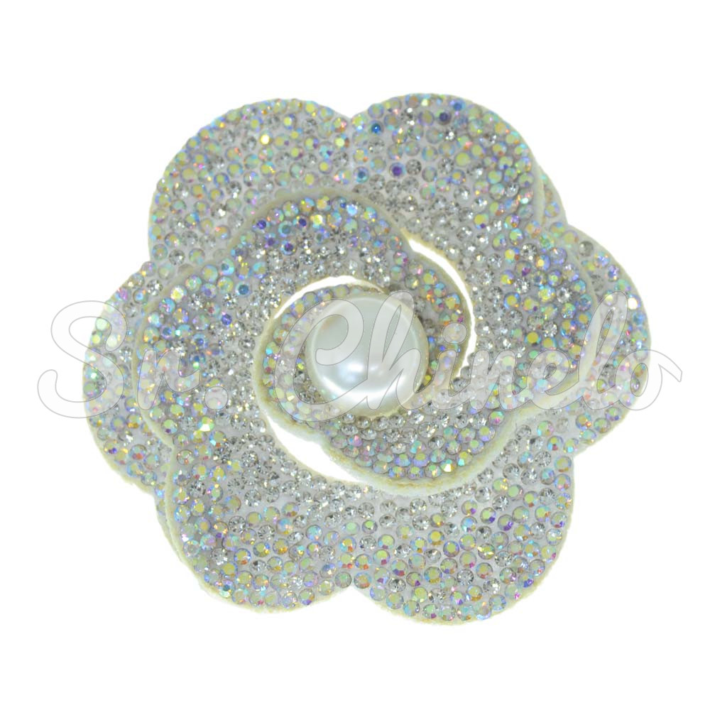 Cabedal Eloá, Flor Camadas com Pérola, Tecido, Branco/Furtacor