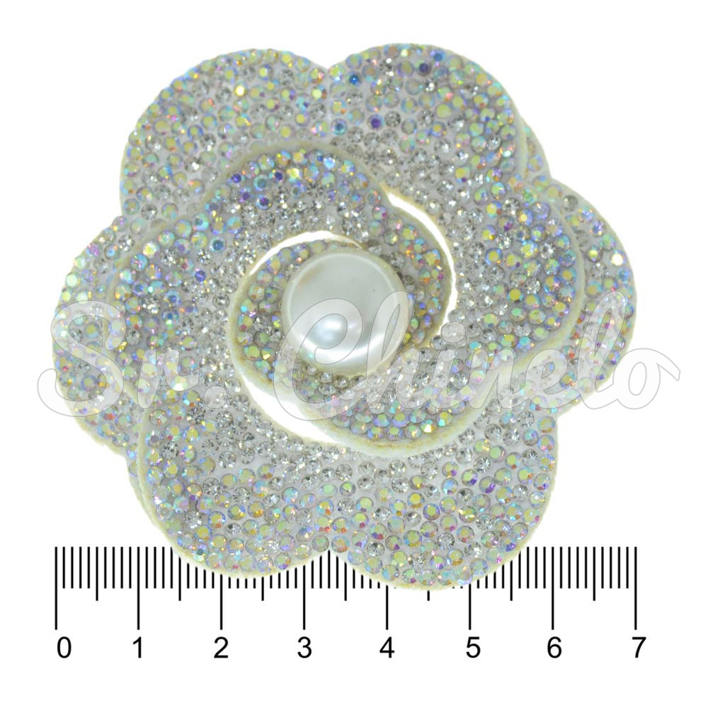 Cabedal Eloá, Flor Camadas com Pérola, Tecido, Branco/Furtacor