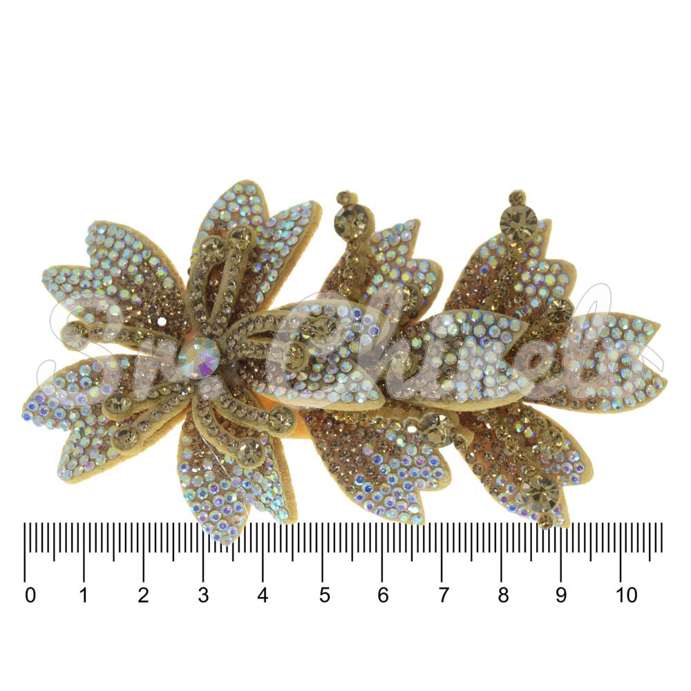 Cabedal Miriam, Três Flores com Strass, Tecido, Rose Gold/Furtacor