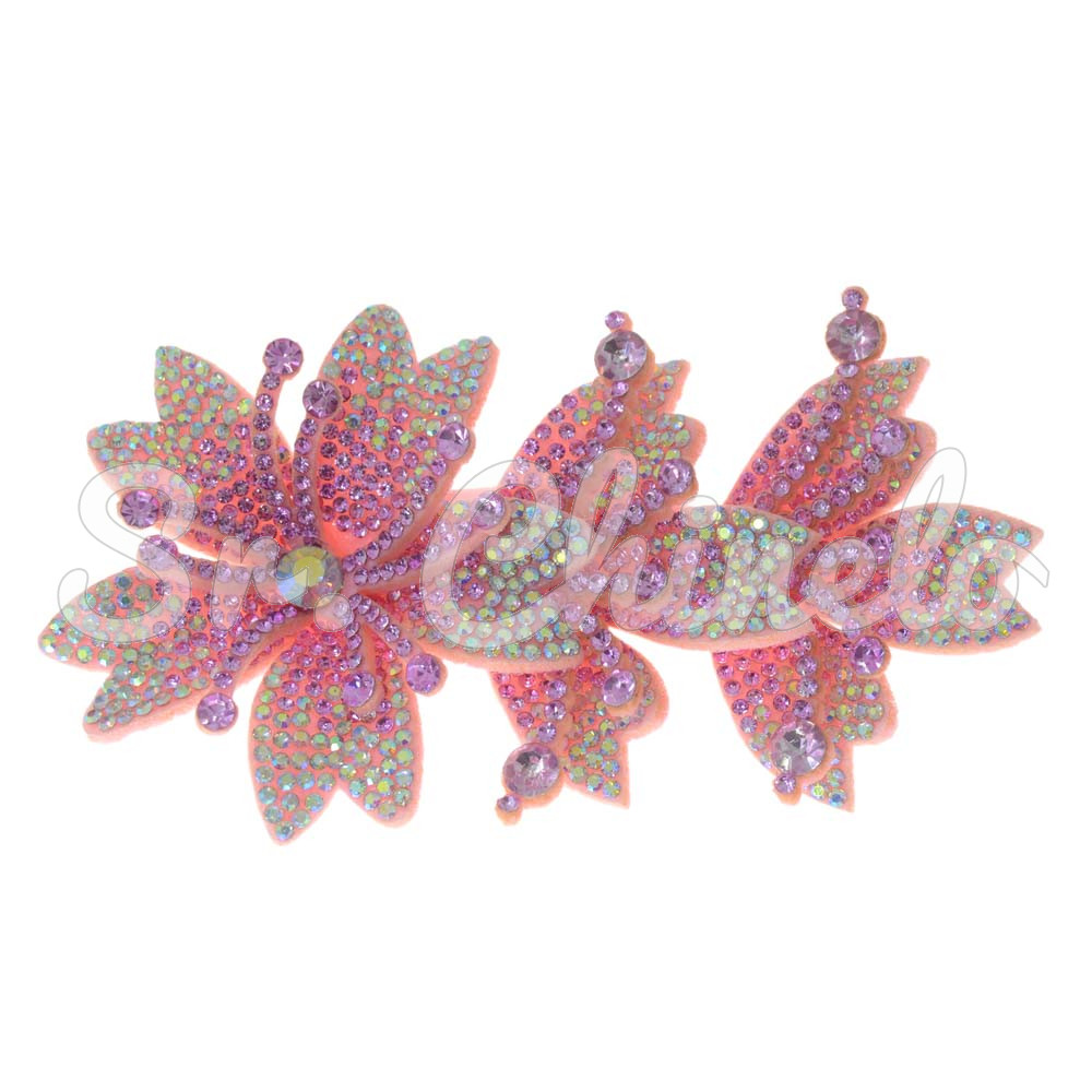 Cabedal Miriam, Três Flores com Strass, Tecido, Rosa Claro/Furtacor