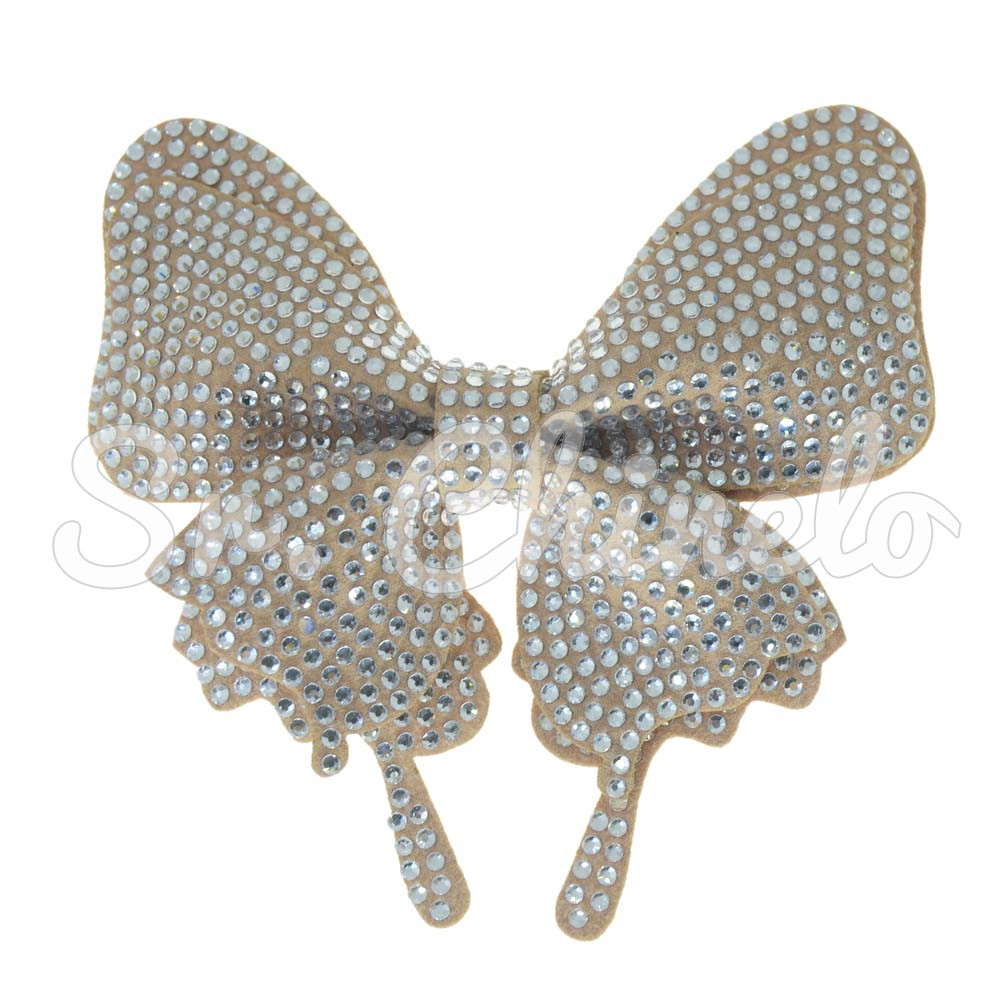 Cabedal Fabi, Laço com Strass, Tecido, Bege/Cristal