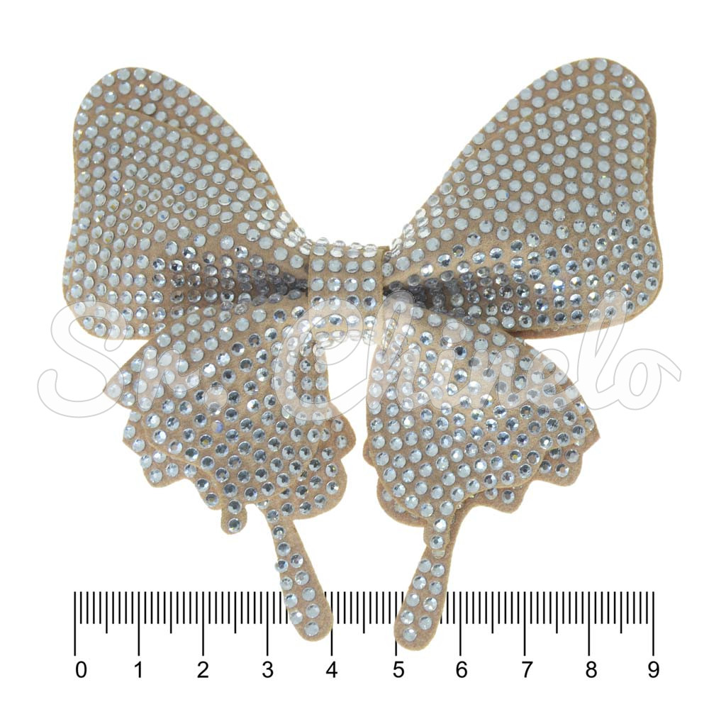 Cabedal Fabi, Laço com Strass, Tecido, Bege/Cristal