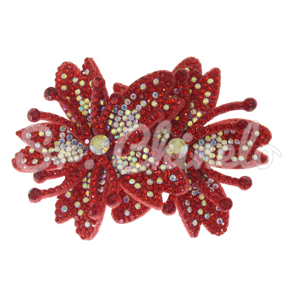 Cabedal Mavie, Duas Flores com Strass, Tecido, Vermelho Furtacor