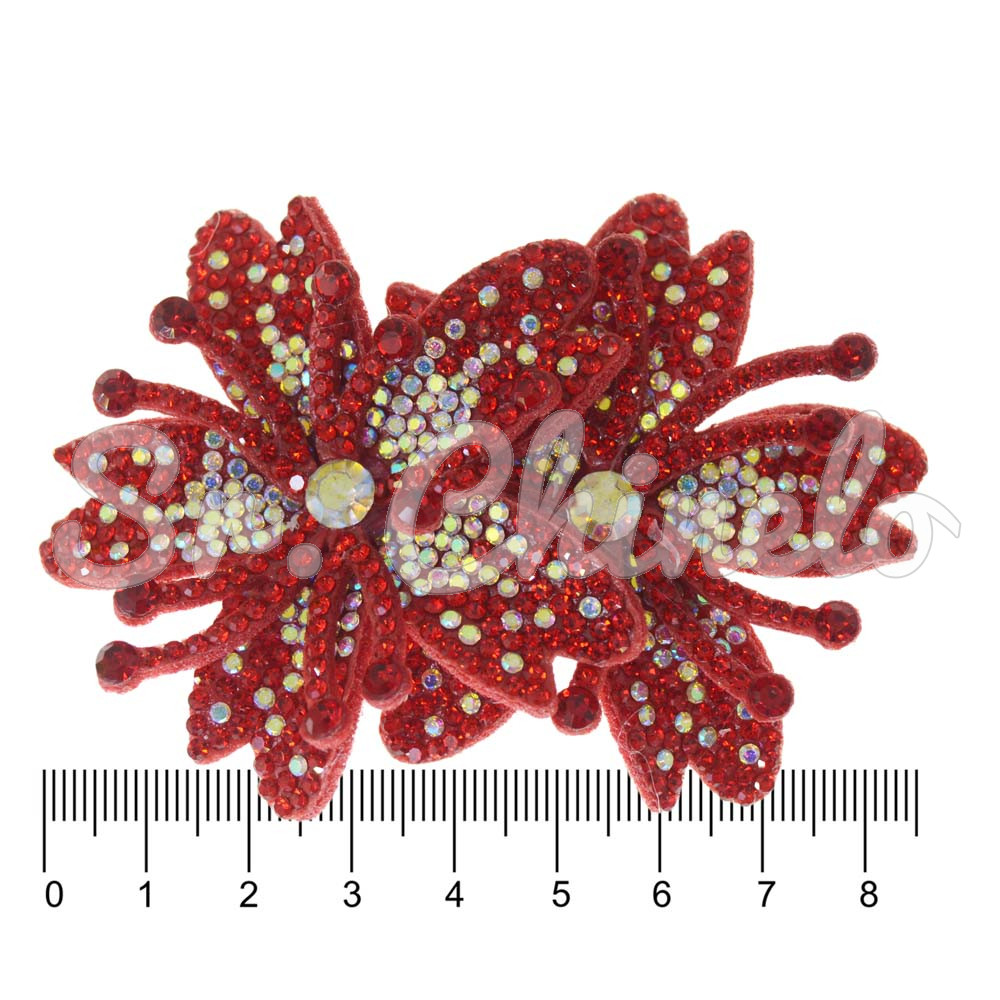 Cabedal Mavie, Duas Flores com Strass, Tecido, Vermelho Furtacor