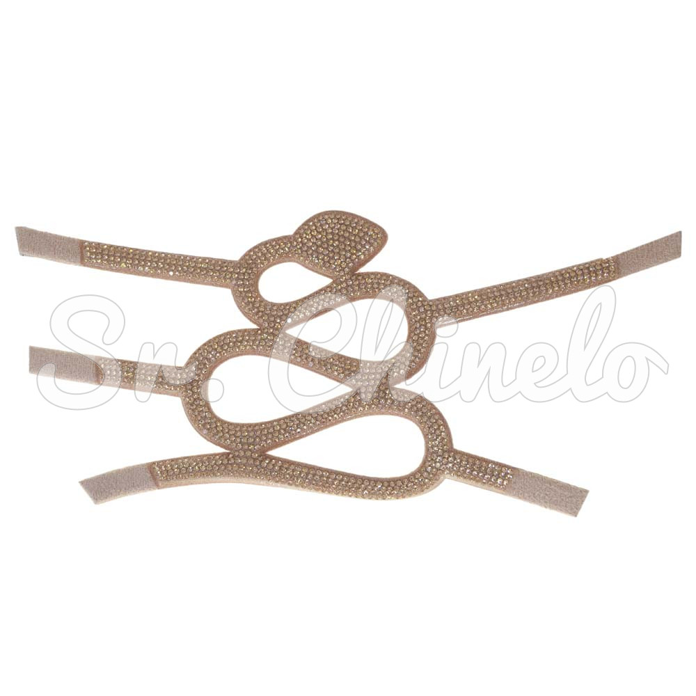 Cabedal Silvana, Tecido com Strass, Pronto para Aplicação em Solas, Bege/Rose Gold