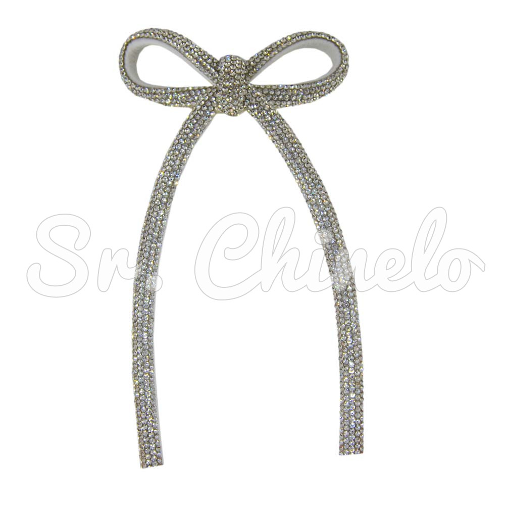 Cabedal Laço Meia Cana 08mm, Tecido, Branco/Cristal