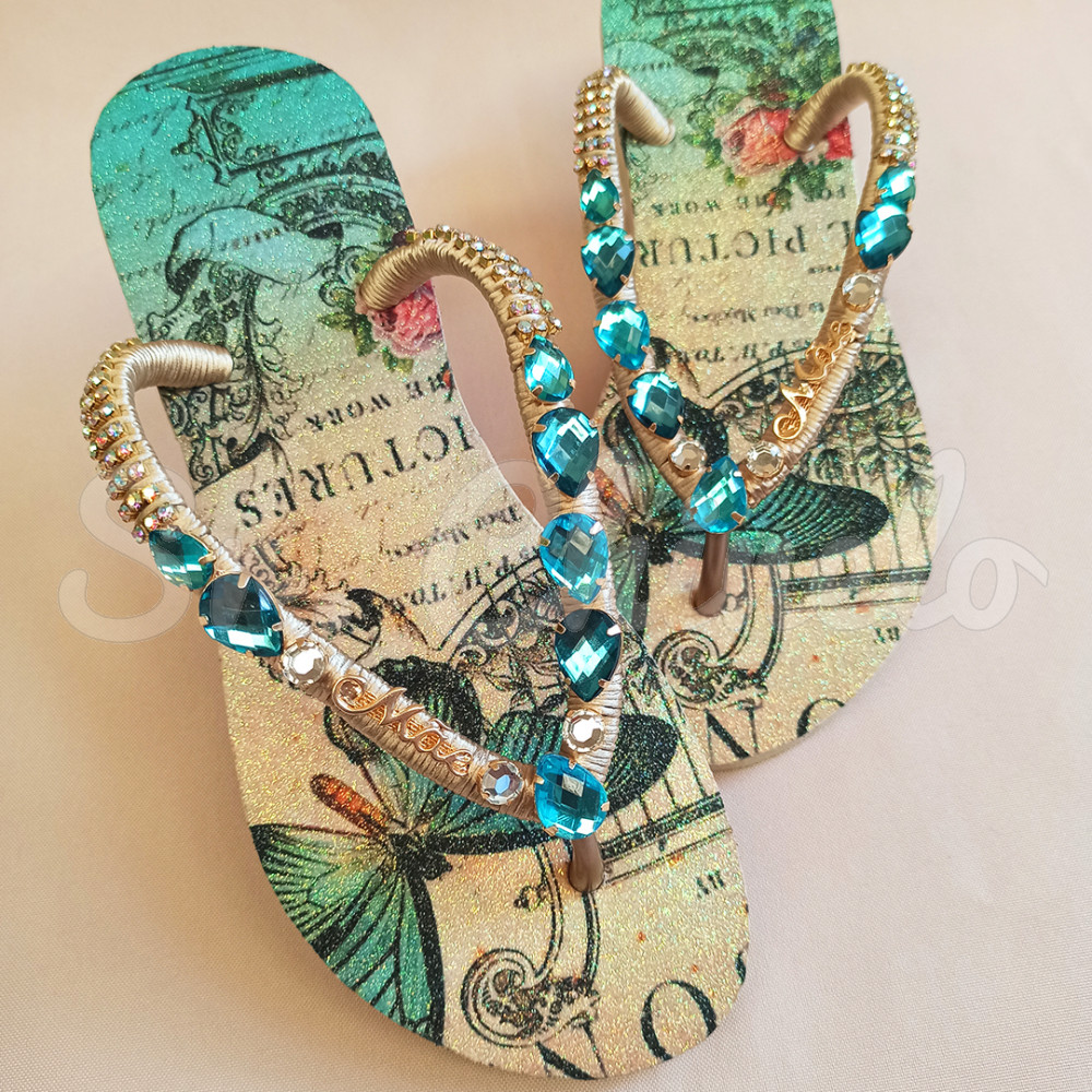 Cabedal Mãe, Gotas, Banhado, Rebite, Tiffany/Turquesa