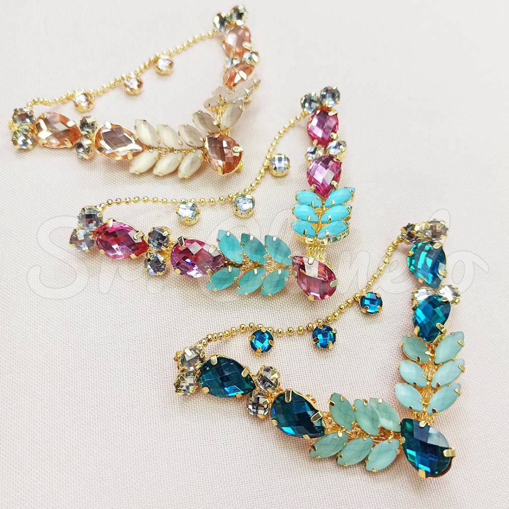 Cabedal Sirena, Banhado, Rebite, Correntinha, Rosa/Azul Tiffany