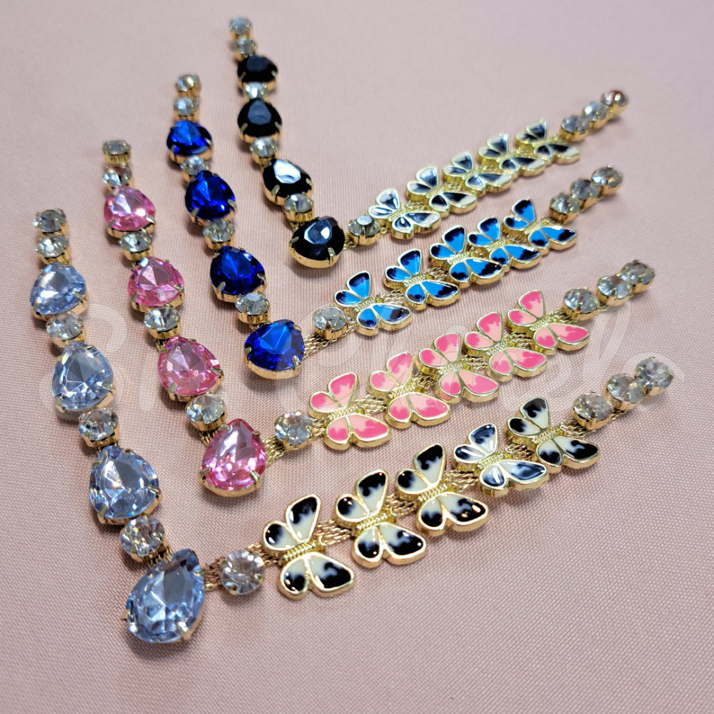 Cabedal Lily, Borboletas, Rebite, Preto/Cristal