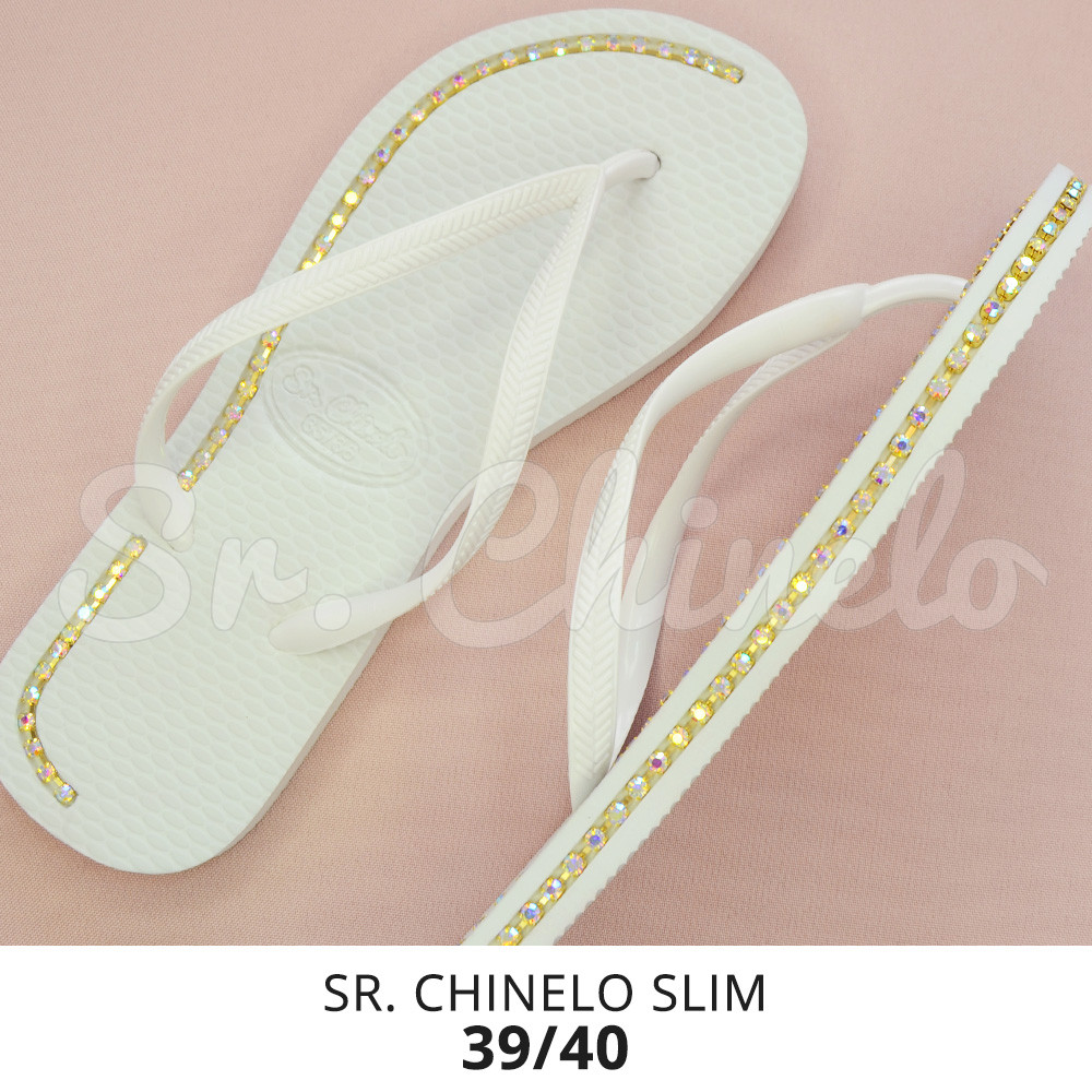 Sandálias Sr. Chinelo Slim, 39/40, Frisado para Fio de Strass