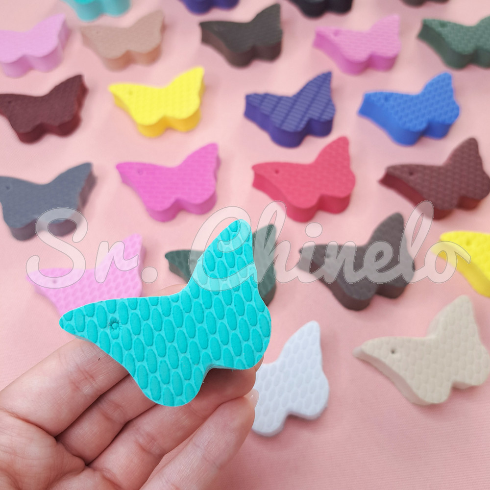 Kit de Pingentes de Borracha para Chaveiro, Estrela Coração e Borboleta, Rosa Chiclete