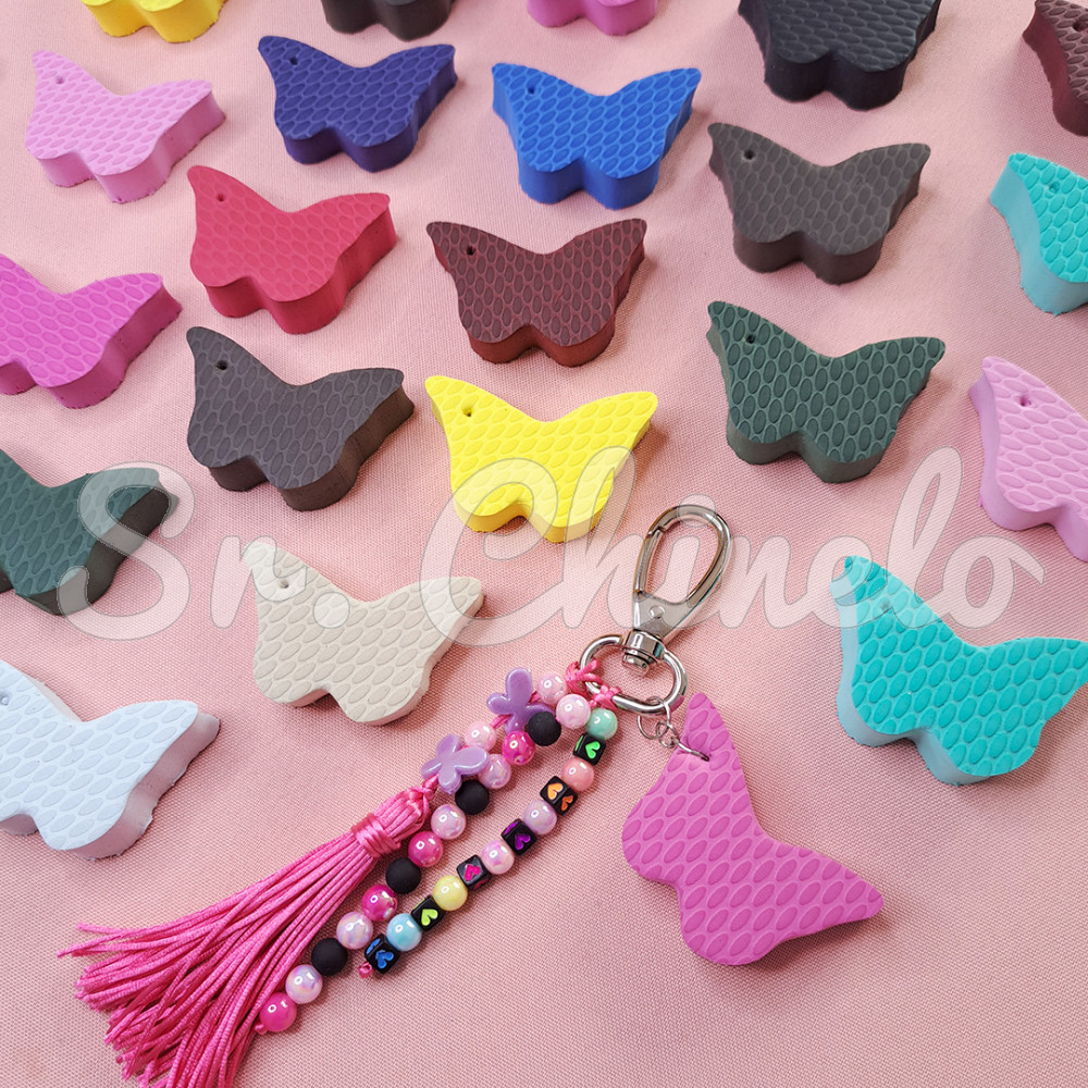 Kit de Pingentes de Borracha para Chaveiro, Estrela Coração e Borboleta, Branco