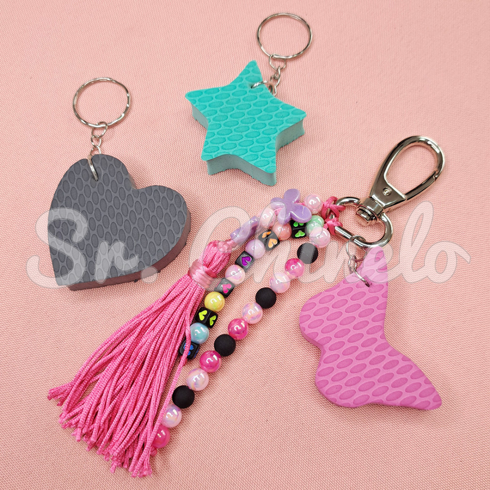 Kit de Pingentes de Borracha para Chaveiro, Estrela Coração e Borboleta, Branco