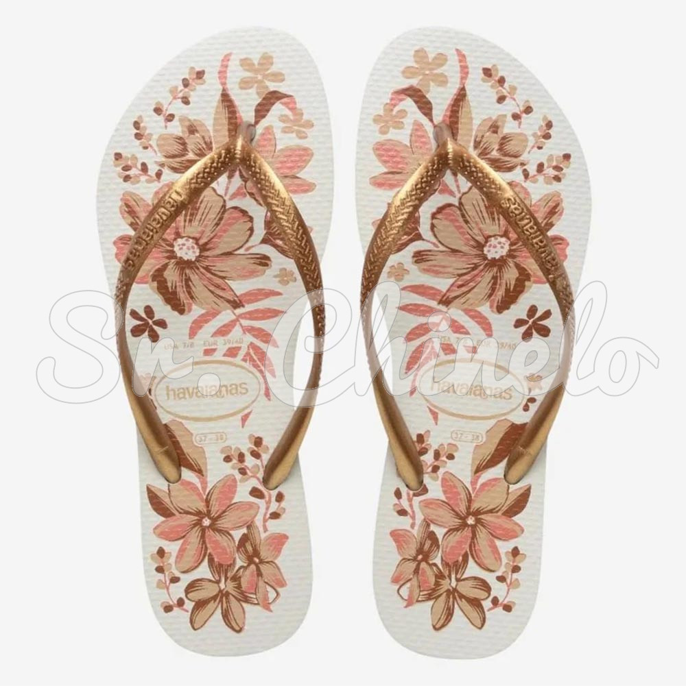 Sandálias Havaianas Slim Organic 2025/26, Branco/Dourado