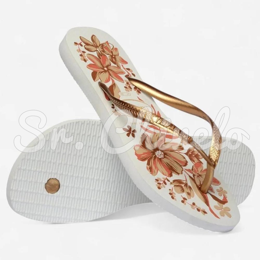 Sandálias Havaianas Slim Organic 2025/26, Branco/Dourado