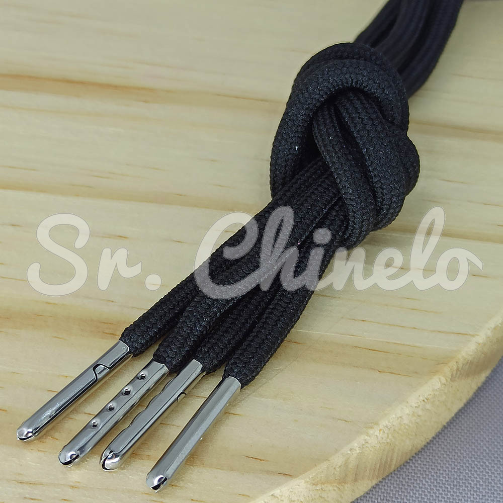 Cadarço Roliço Ponteira de Metal, 4mm x 1,2m, Preto