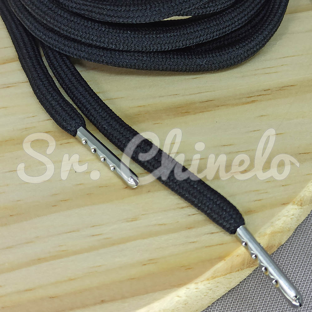 Cadarço Roliço Ponteira de Metal, 4mm x 1,2m, Preto